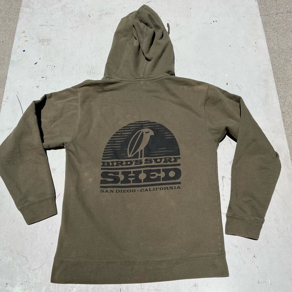 Men's Bird's Surf Shed Hoodie Green Logo NO SIZE Beach Surf CA San Diego Wax - Picture 9 of 13